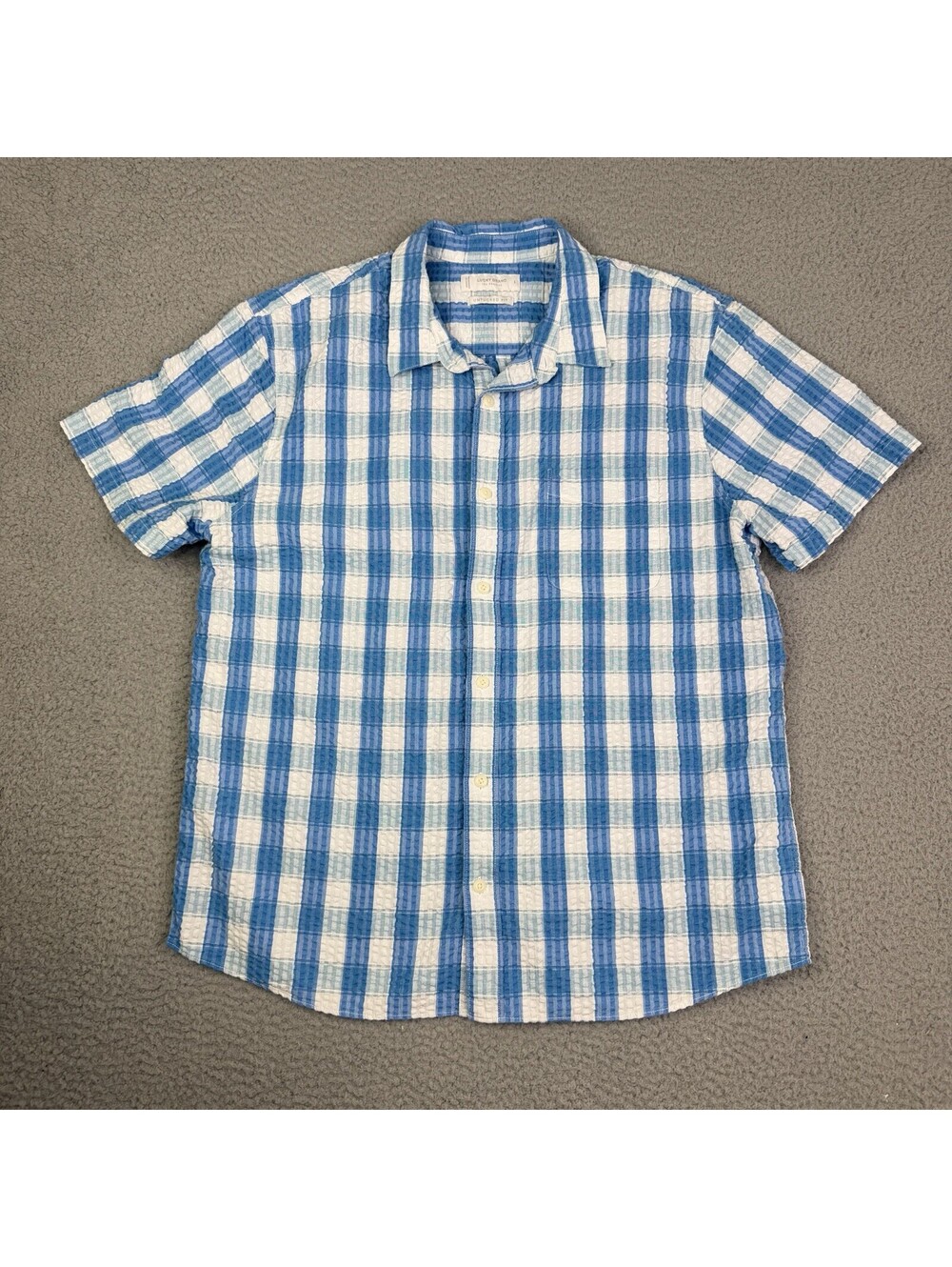 Lucky Brand Shirt Mens L Blue Untucked Fit Seersucker Cotton Short Sleeve
